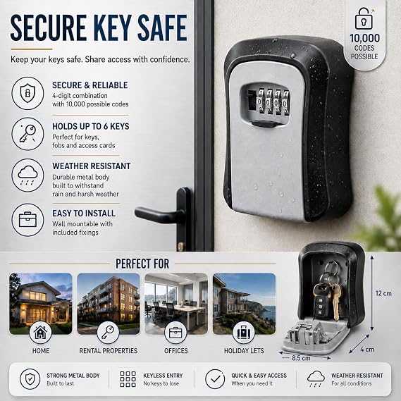 LDS® Key Safe Wall Mounted 4-Digit Combination Lock – Outdoor Key Lock Box