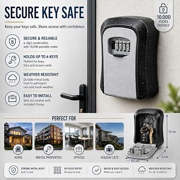 LDS® Key Safe Wall Mounted 4-Digit Combination Lock – Outdoor Key Lock Box