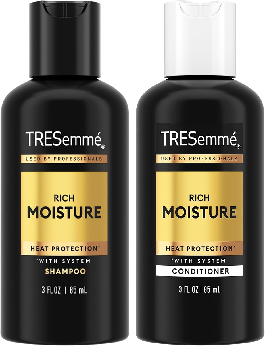TRESemmé Rich Moisture Travel Shampoo & Conditioner, 3 Oz Ea | Moisturizing Travel Hair Care Set for Dry Hair | TSA-Friendly Sizes for Travel and Gym Bags