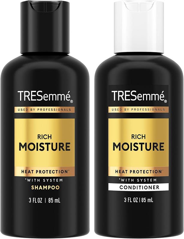 TRESemmé Rich Moisture Travel Shampoo & Conditioner, 3 Oz Ea | Moisturizing Travel Hair Care Set for Dry Hair | TSA-Friendly Sizes for Travel and Gym Bags