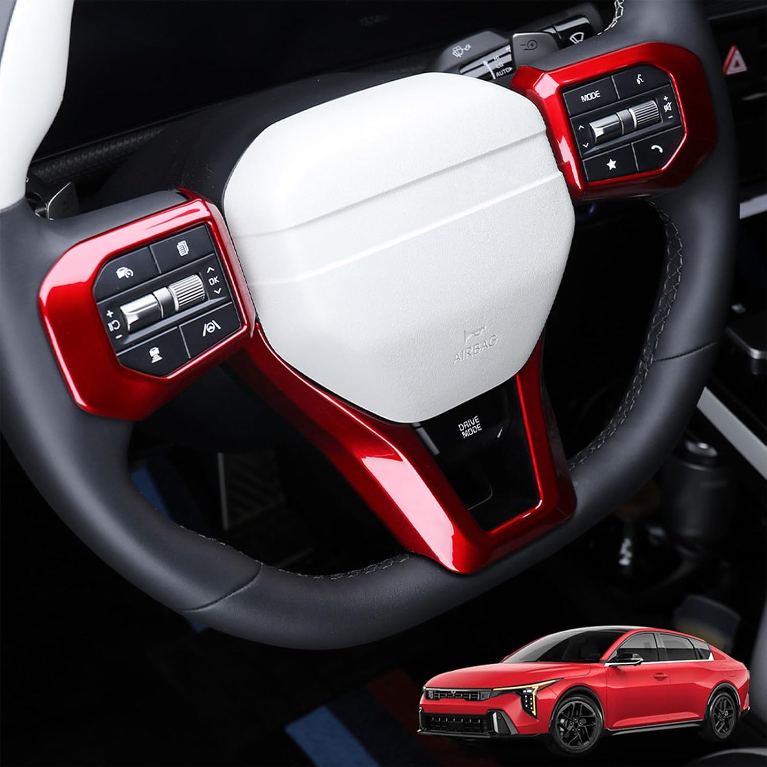 Car Steering Wheel Covers Steering Wheel Button Panel, Protection Frame Molding Trim, Steering Wheel Cover for KIA K4 GT 2024-2026 Accessories (Red)