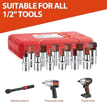 GETLITOOL 12PCS 1/2 Inch Hex Bit Socket Set with Storage Case H5-H22
