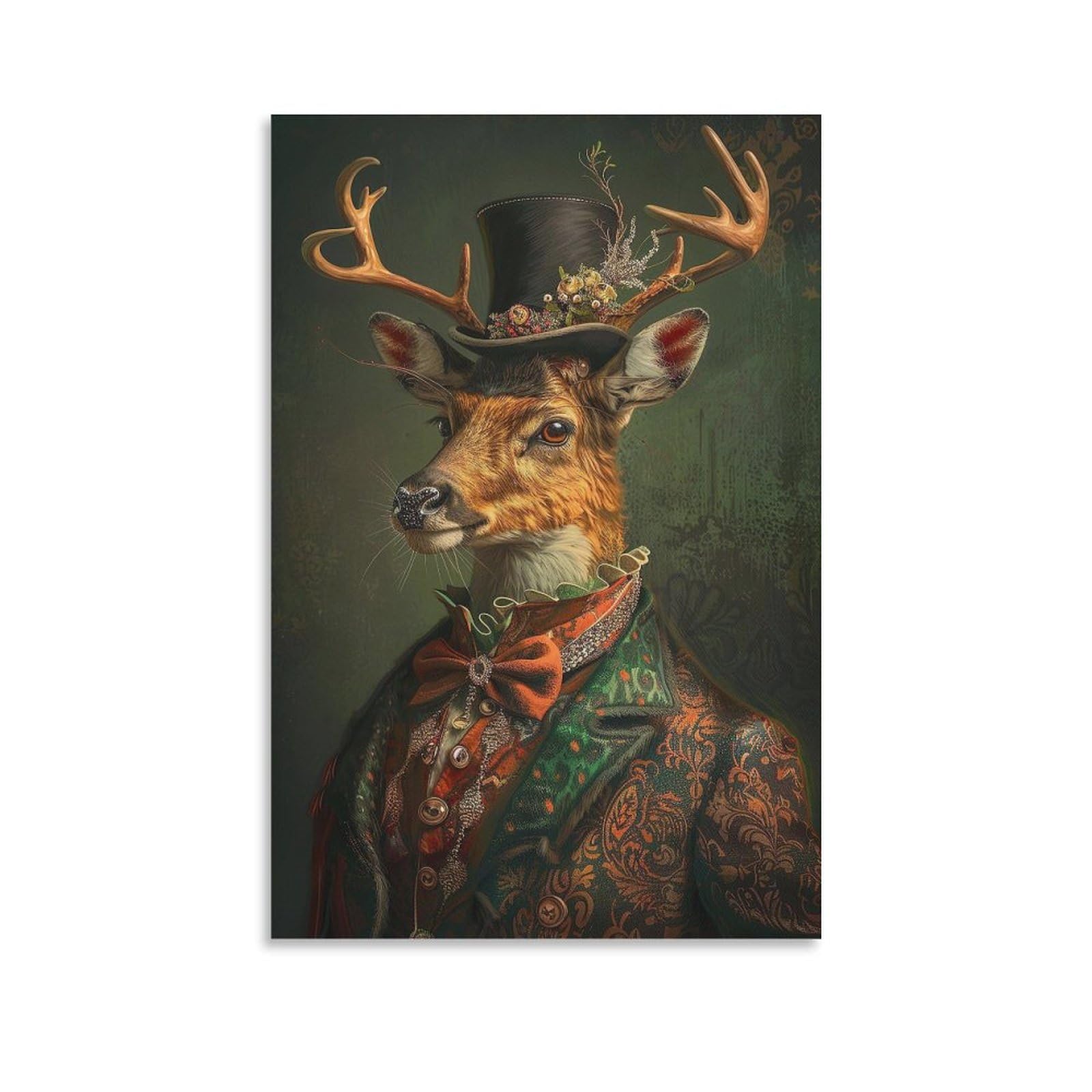 WLQZFRWV Vintage Gentleman Deer Painting Poster Canvas Poster Bedroom Decor Landscape Office Room Decor Gift 16x24inch(40x60cm)