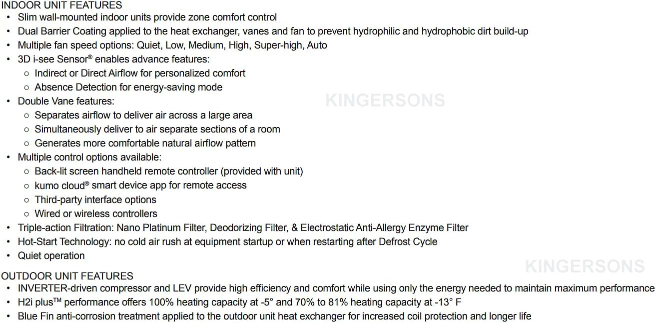 List of indoor and outdoor unit features including Dual Barrier Coating and 3D i-see Sensor