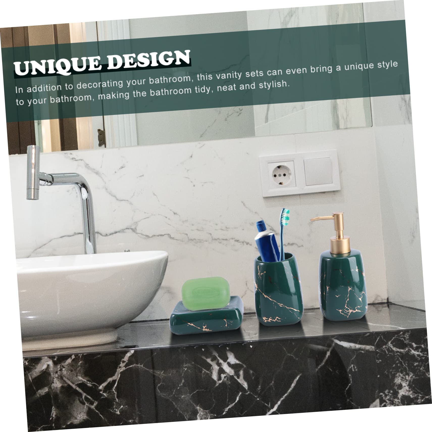 Juego de Baño de 3 Piezas en Cerámica, Diseño Mármol Elegante