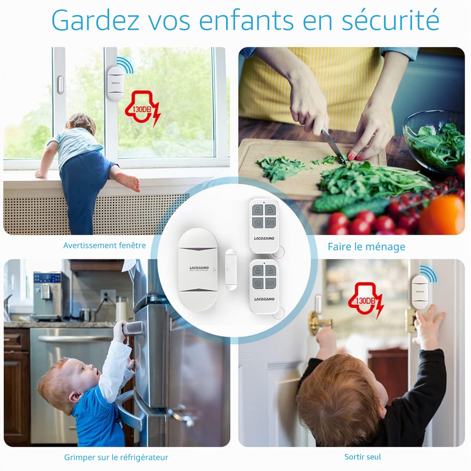 Capteur d'alarme de porte magnétique sans fil 130dB avec 2 télécommandes, système de sécurité antivol