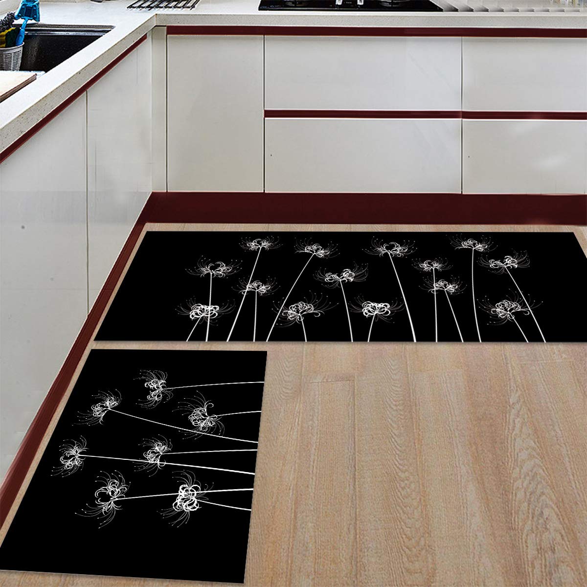 T&H XHome Durable Doormat Sets 2 Pieces -Luxury Ultra Soft Comfort Anti-Fatigue,Beautiful Mandarava Lycorisradiata Pattern Doorway Bathroom Floor Rug Mats 19.7x31.5IN+19.7x63IN