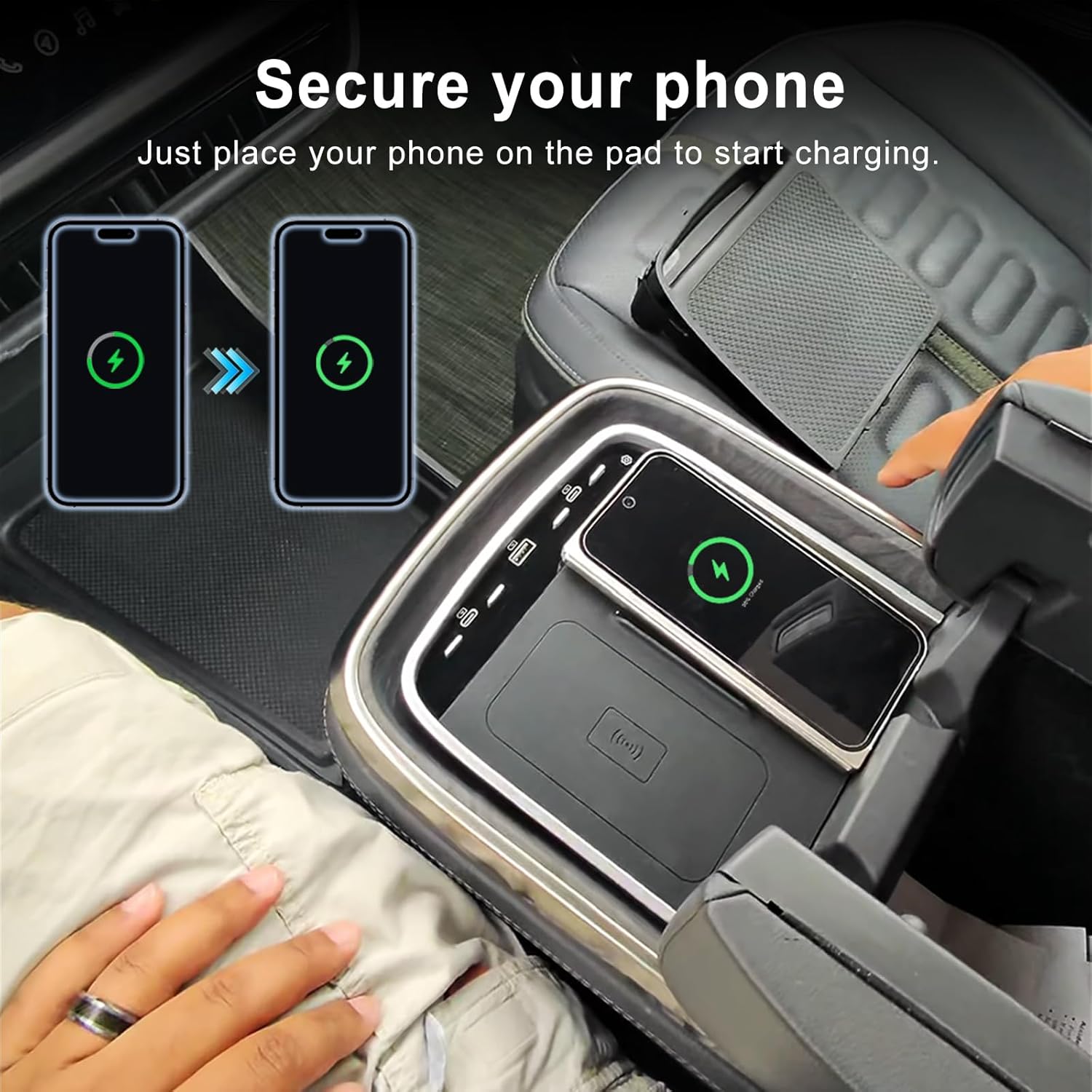 Wireless Phone Charger fit for Rivian R1T/R1S 15W Armrest Fast Charger fit for Rivian Center Console with RGB Ambient Lighting for 2022-2024 R1S/R1T Accessories