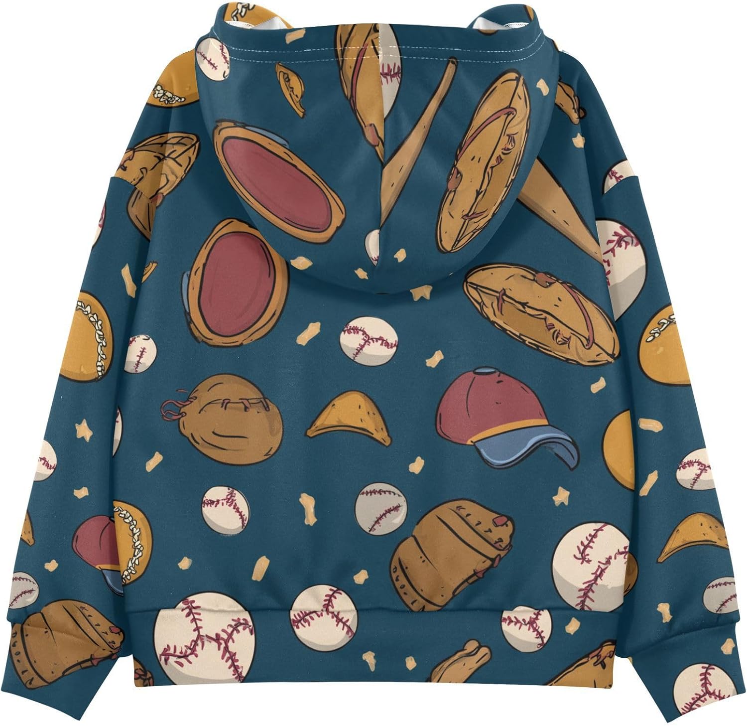 ZZXXB Cartoon Baseball Kids Sweatshirts Boys Girls Hooded Kangaroo Pocket Pullover Tops XS-XXL