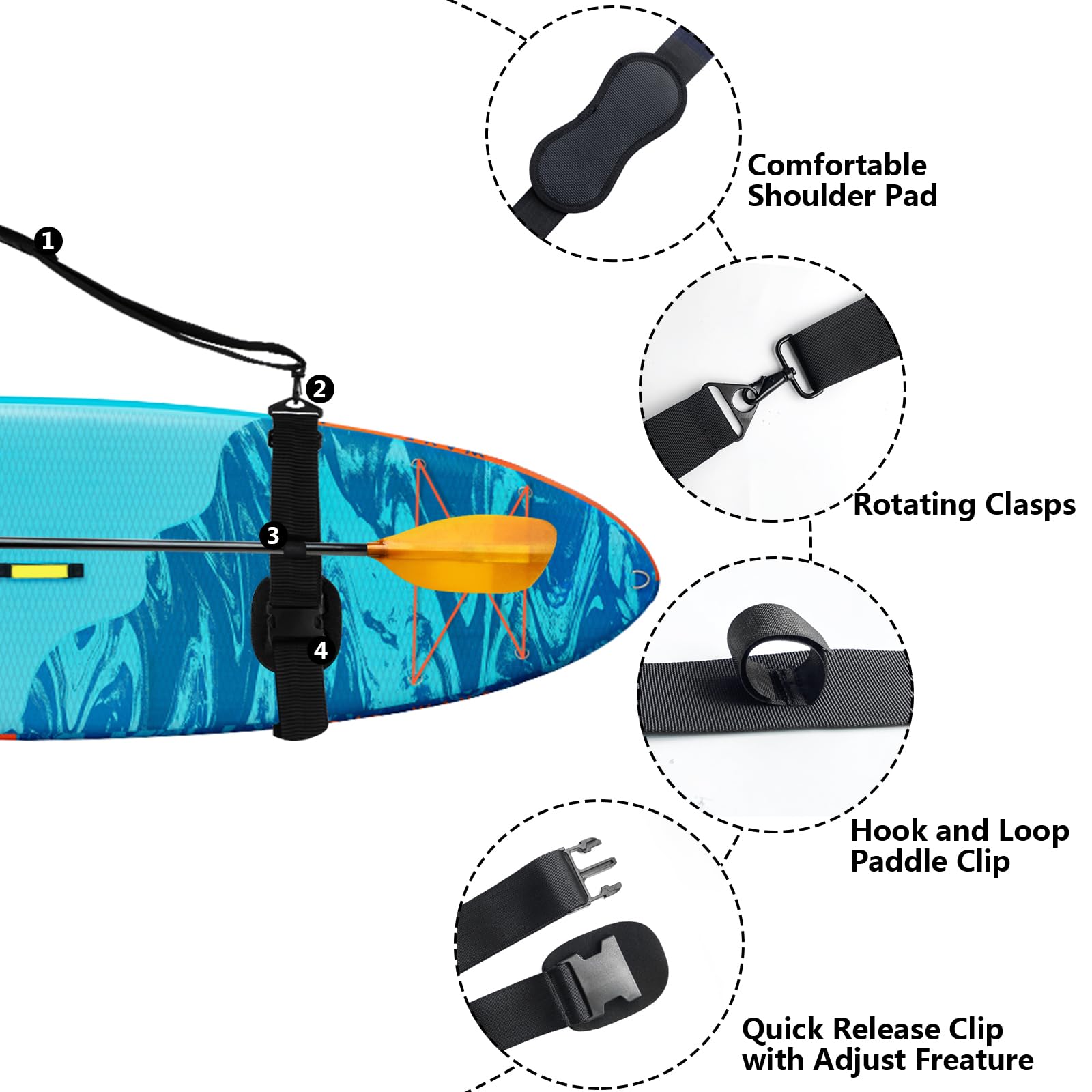 Correa Ajustable Transporte Sup Kayak,Portátil de Pie,Tabla de Surf, Canoa,Reforzado Actualización