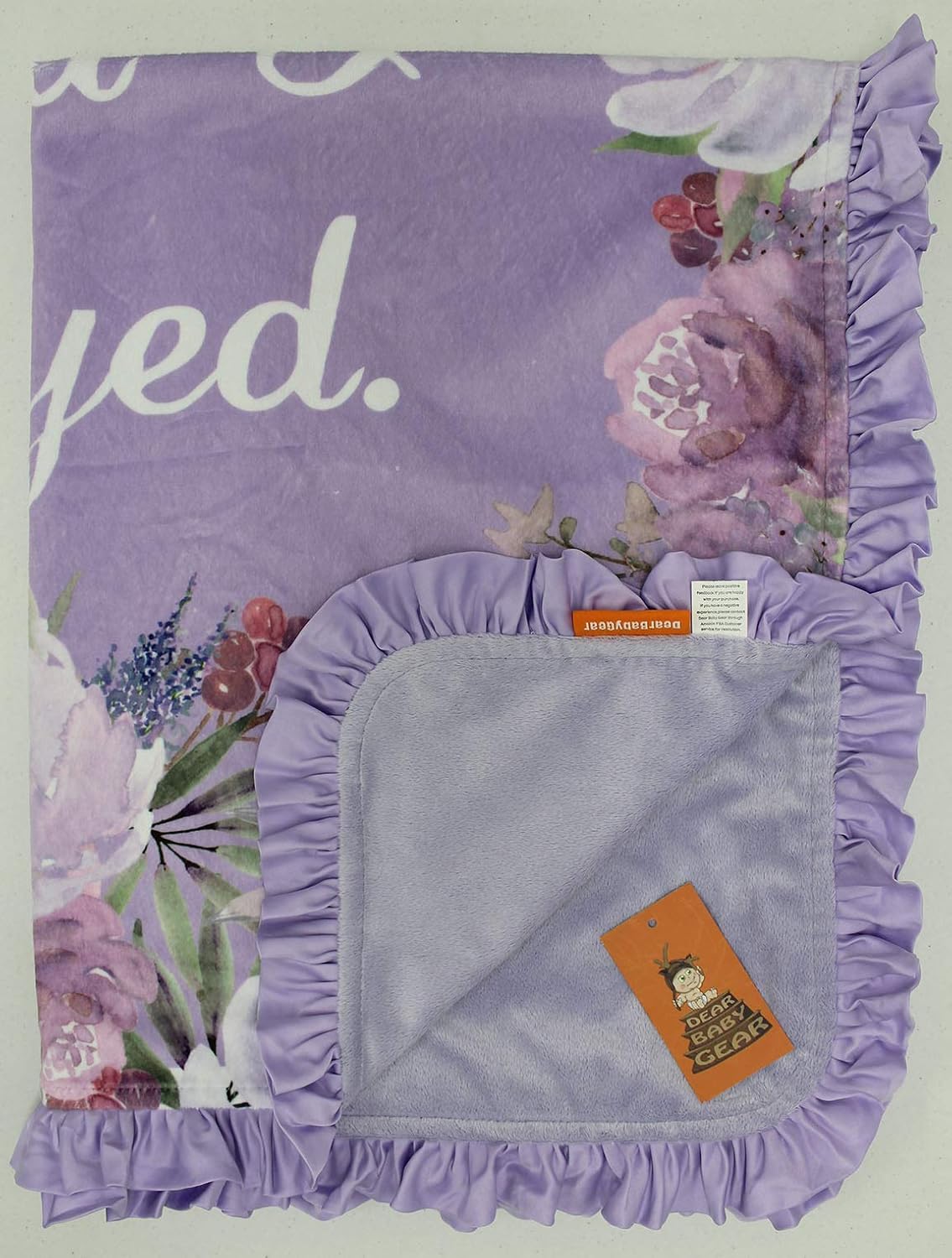 Dear Baby Gear Floral Deluxe Baby Blanket - Reversible, Newborn Gifts for Girls - This Child I Prayed Lavender Floral, Lavender Ruffle, 43 x 33 Inches