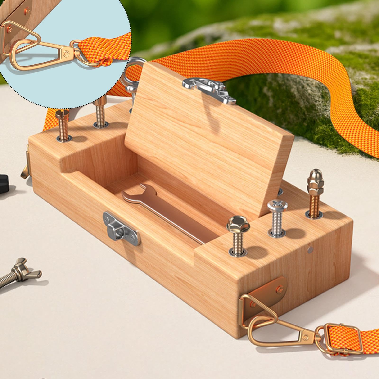 Sharplace Set di Attrezzi Giocattolo per Bambini con Tracolla, Robusto e Resistente, con Base in Legno per l'apprendimento, Adatto a Bambini di 3, 4 e 5
