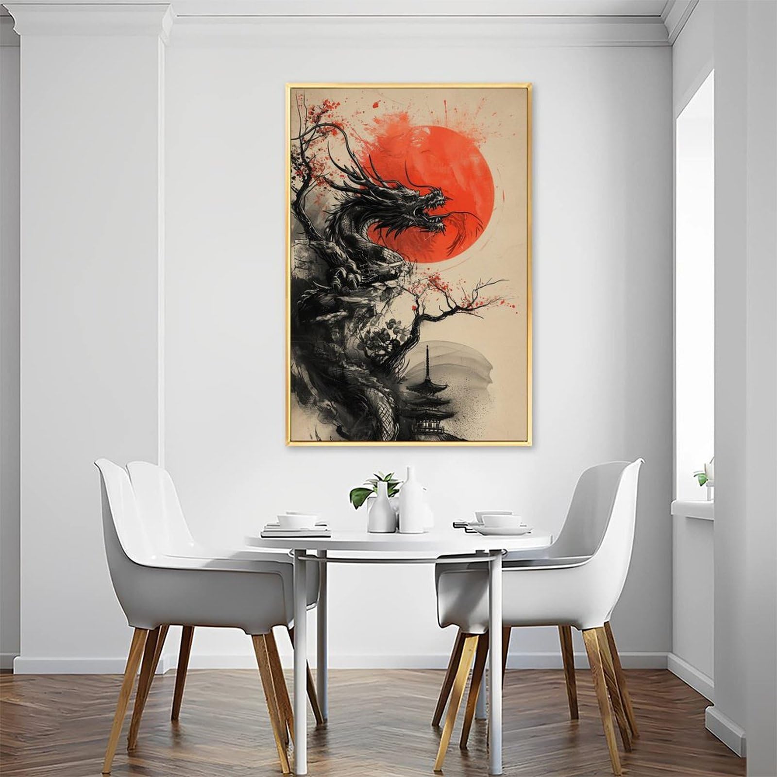 Amazon.co.jp: 絵画 ブラックドラゴンレッドサンアート水墨画