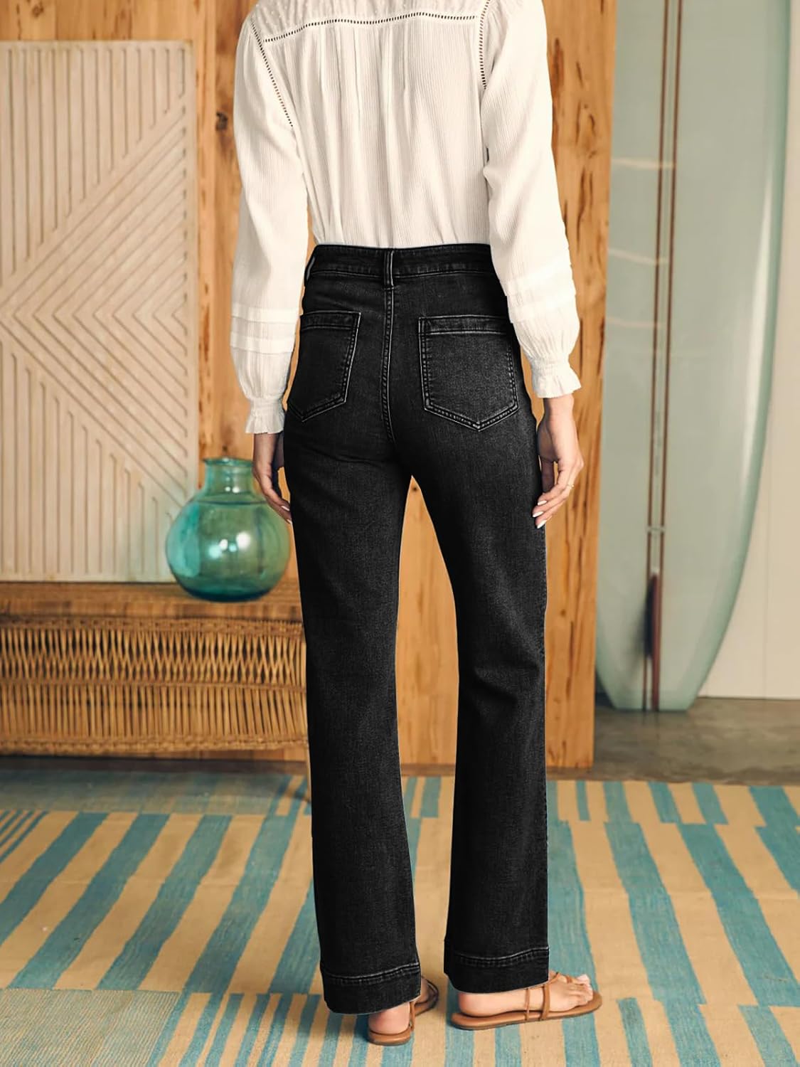 KUNMI Women’s Wide Leg Jeans High Waisted Straight Leg Stretchy Denim Pants with Pockets