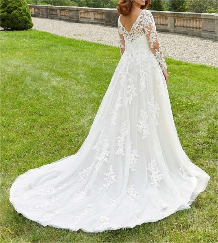 Robe de Mariée Manches Longues Grande Taille Robe de Mariée Dentelle Robe de Mariée Civile, SEVENYXX, Ivoire, 34