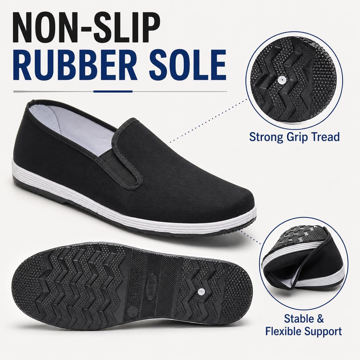 Chinese Kung Fu Slippers Traditional Tai Chi Footwear Old Beijing Martial Arts Shoes Canvas Rubber Sole for Women and Man