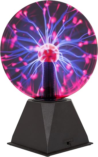 Global Gizmos 48980 8 Inch Mega Plasma Ball/Touch Sensitive & Sound Activated/Multi-Coloured Lightning Display/Retro Novelty Fun Light Up Electric Globe Lamp [Energy Class A]
