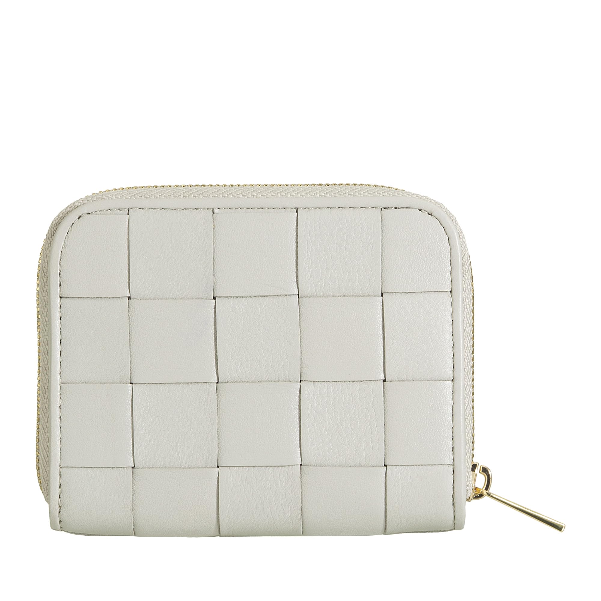 DUDU Portafoglio Donna Piccolo in Pelle Intrecciata Zip Around - Elegante e Compatto, Porta Carte, Portamonete e Banconote con Cerniera Perla
