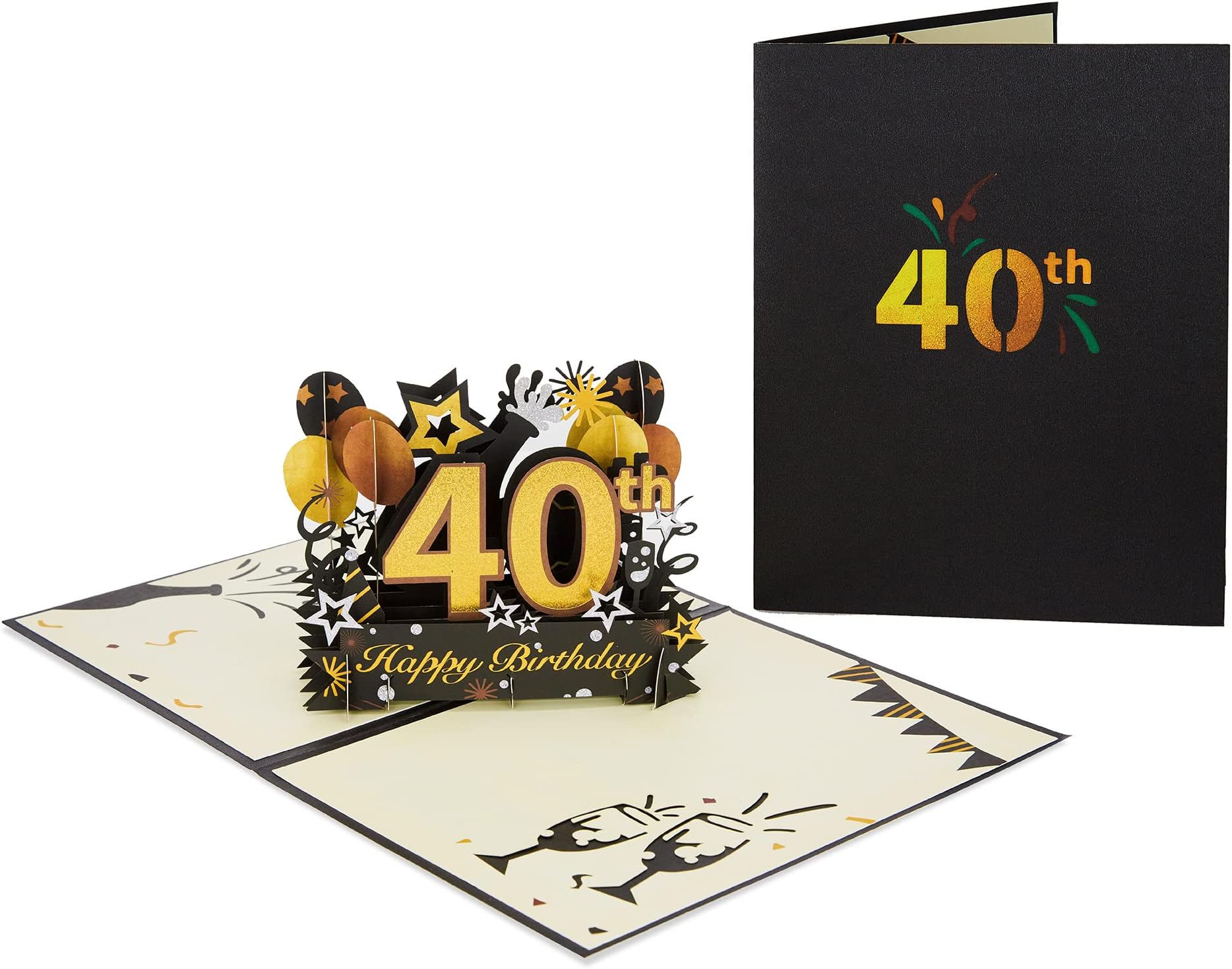 HOMANGA Happy 40th Birthday Pop Up Card, 40th Birthday Card with Note and Envelope, 40th Birthday Gifts for Husband, Wife, Men, Women, 40 Years 3D Pop Up Birthday Greeting Card 6" x 8"