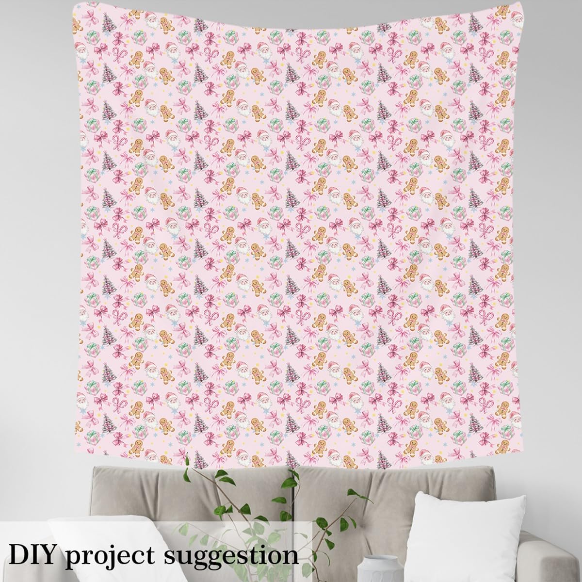 Cute Bowknot Pink Fabric by The Yard,Xmas Gifts Santa Claus Candy DIY Sewing Craft Hobby Fabric Xmas Gifts Santa Claus Candy Decoration Soft Flannel Polyester No Stretch,2 Yards 72" L x 59" W