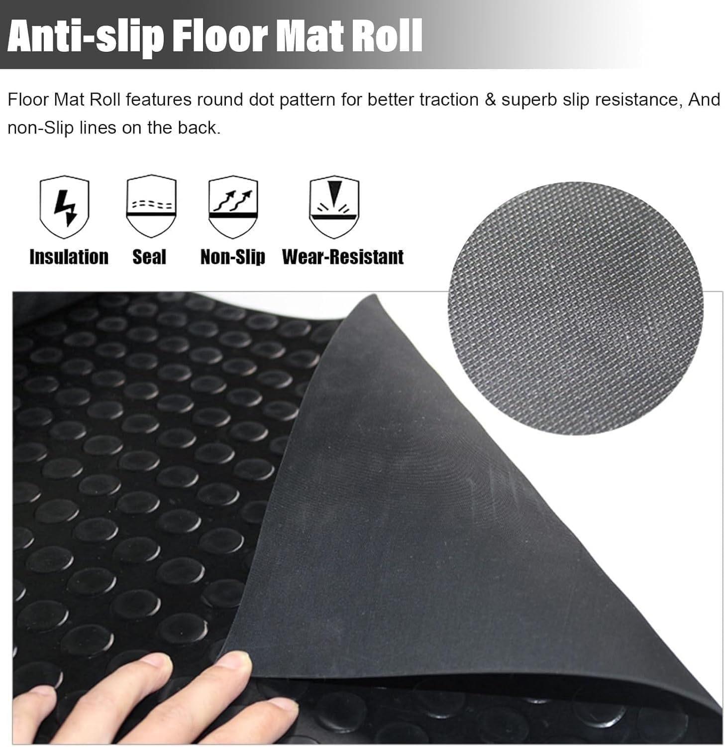 3mm Coin-Grip Rubber Flooring Roll - Easy to Cut Waterproof Anti-Slip Mat, Heavy Duty Floor Protection for Garage, Gym, Stable, Basement, Kennel, 4' x 12'