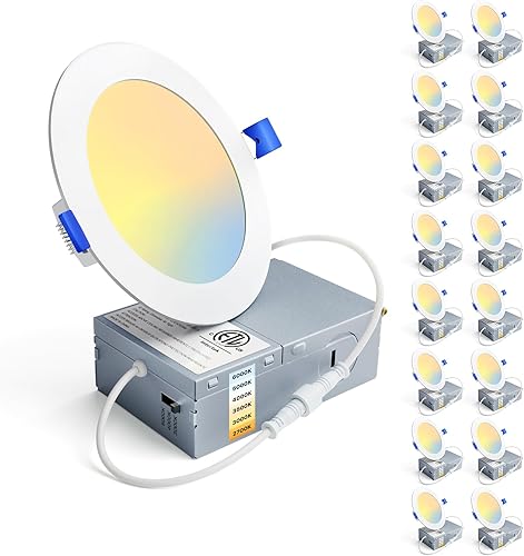 Miniatura 9 de Ensenior 16 lámparas LED empotrables, ultrafinas, 4 pulgadas, caja de conexiones, 5 tcc 2700-5000 K, 9 vatios son 75 vatios, luz vertical regulable,