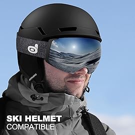 Odoland Magnetic Interchangeable Ski Goggles with 2 Lens, Large Spherical Frameless Snow Snowboard Goggles for Men Women, Black Frame Sliver Lens vlt 15%