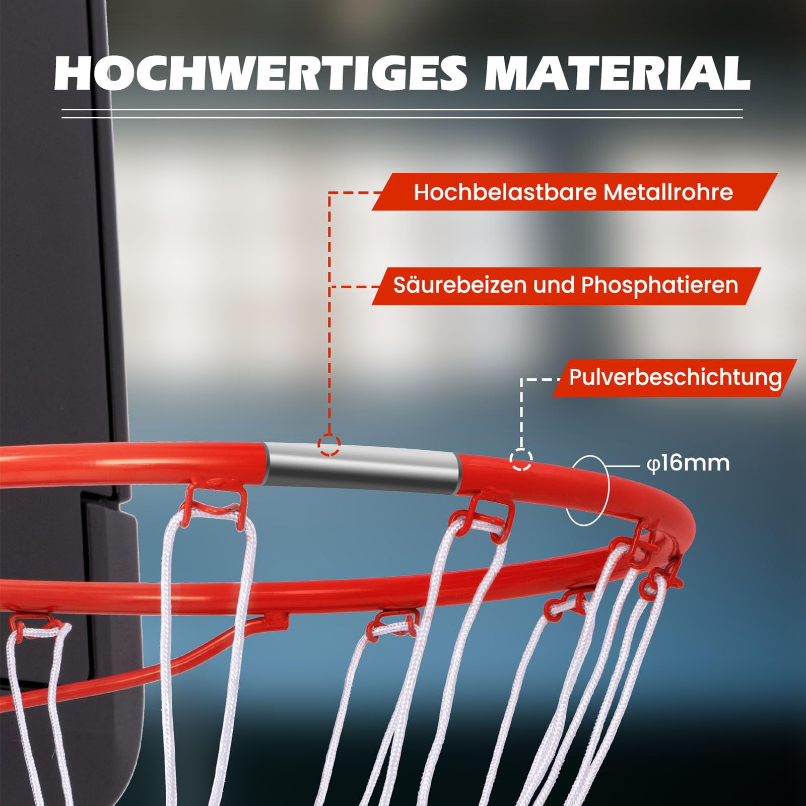 GYMAX Aro de Baloncesto de 45 cm / 37 cm, A Montado en la Puerta de la Pared, Aro de Baloncesto de Repuesto para Todo Clima con Red, Aro de Baloncesto Colgante para Interiores y Exteriores