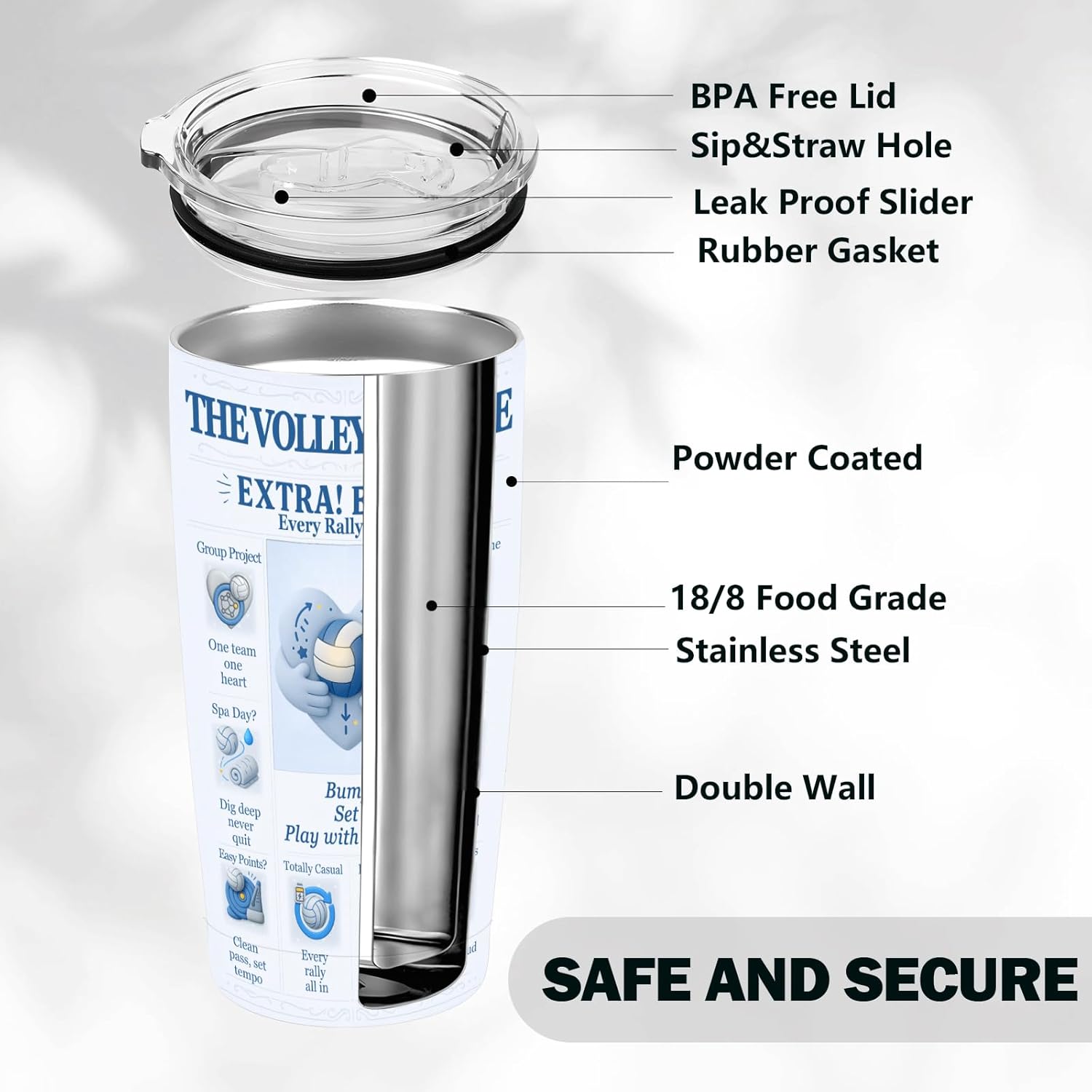 Volleyball Gifts 20oz Insulated Tumbler with Lid, Stainless Steel Travel Mug, Double-Wall Vacuum, BPA-Free, Gifts for Mom Coach Player Team, Senior Night, Leak-Resistant, Fits Most Car Cup Holders - Image 5