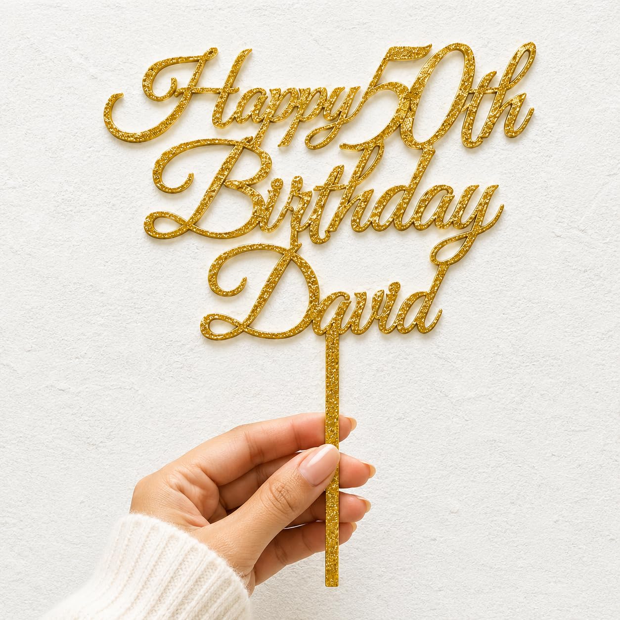 ZMR Personalised Cake Topper Custom Name Double Sided Glitter Birthday (GOLD)