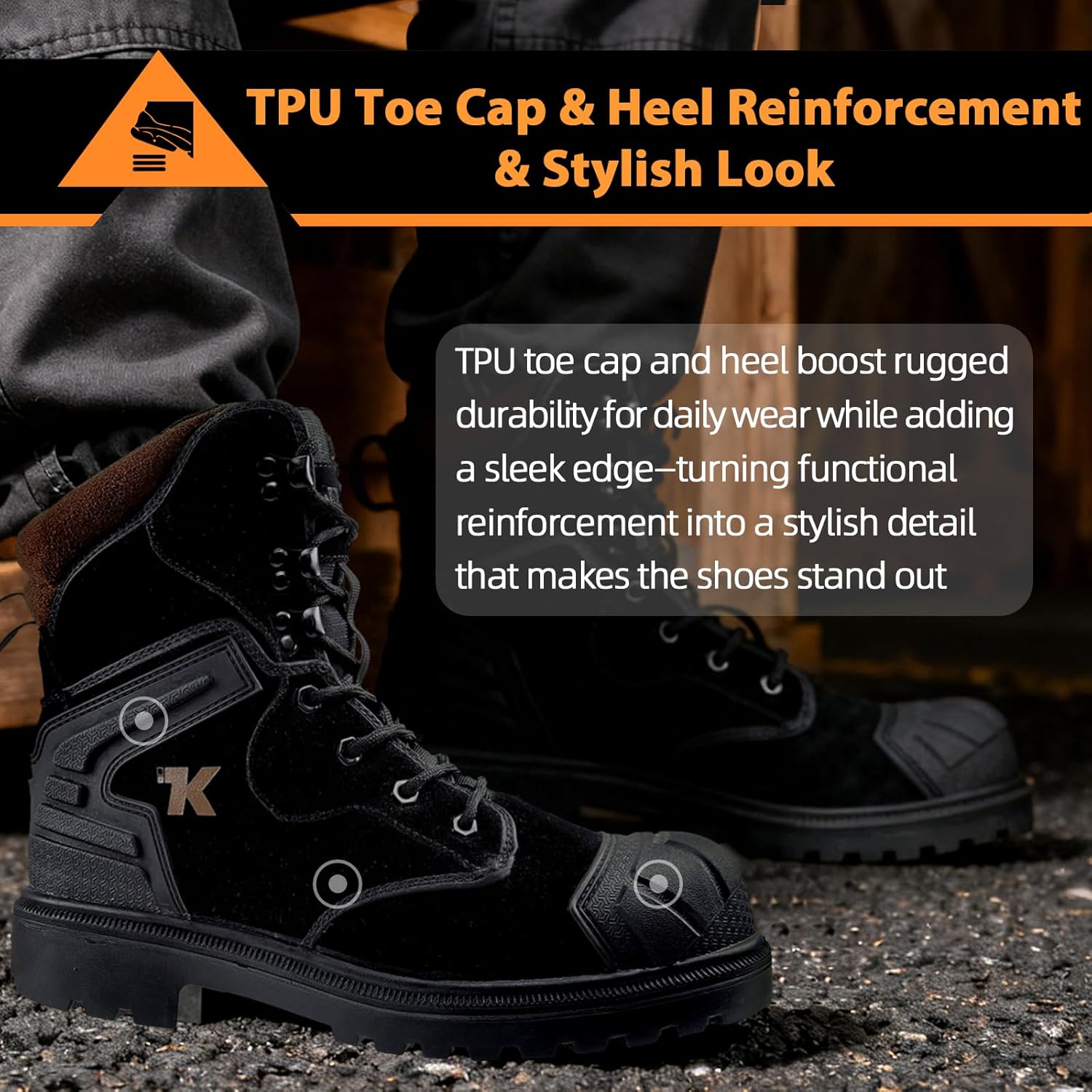Mens Steel Toe Work Boots 8 Inch - Water Resistant Genuine Leather Safety Boot, Puncture Proof, Professional TPU, EH, Slip and Oil Resistant, Lightweight Military Tactical and Combat Boots - Image 4
