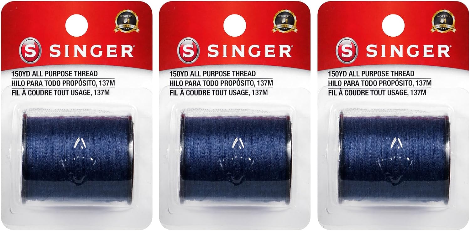SINGER 60013 All Purpose Polyester Thread, 150 Yards, Navy (3-Pack)