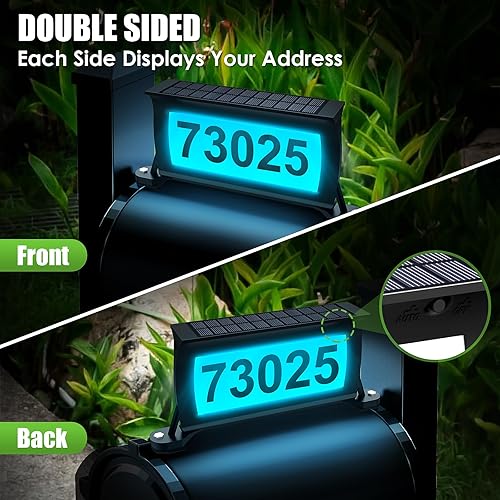 Miniatura 10 de Etetale Letrero de dirección solar, 3 colores en 1, impermeable, para buzón exterior de doble cara emisor de luz, número de casa para señalización