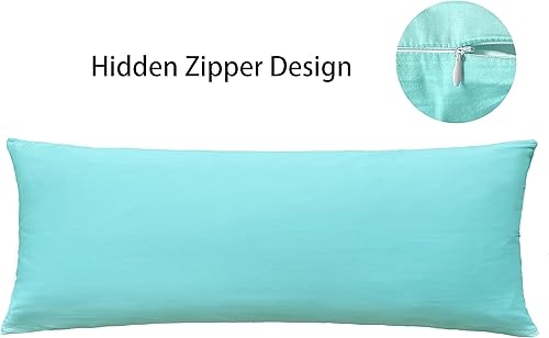Miniatura 3 de iMaylex Funda de almohada suave 100% algodón egipcio con cremallera, acogedora y ligera, fácil cuidado, cian, cuerpo, 20 x 48 pulgadas