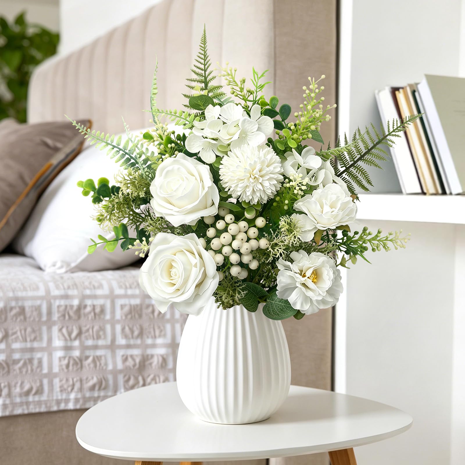 ROLLWAY 62 Stück Kunstblumen wie Echt, Weiß Künstliche Blumen Seidenblumen