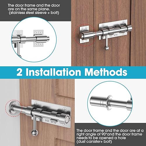 Miniatura 5 de Perno deslizante para puerta, cerrojo de barril, 6.3 pulgadas, resistente acero inoxidable 304, acabado plateado para valla de madera, puerta de