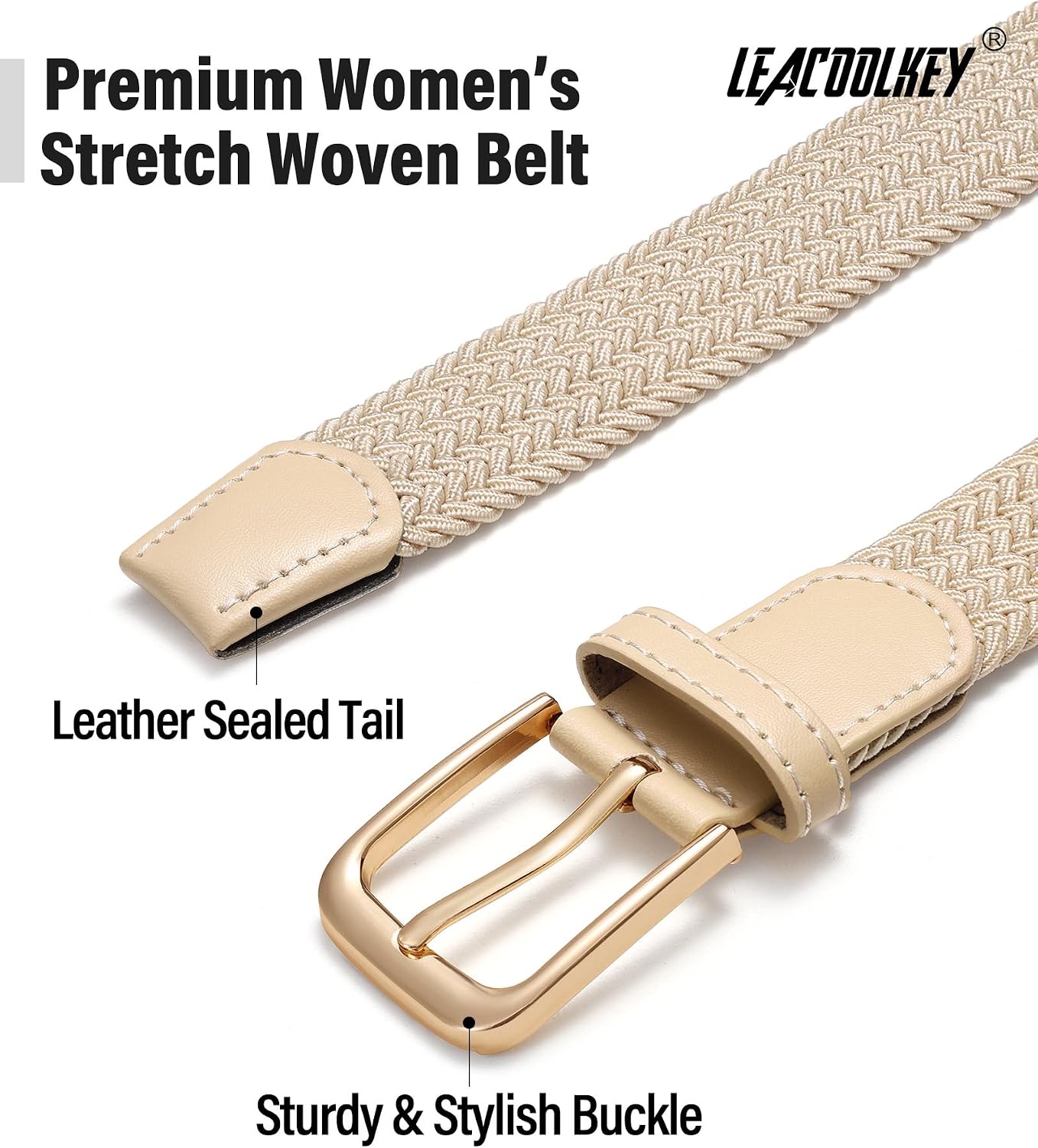 LEACOOLKEY Women’s Stretch Braided Belt Elastic Woven Casual Belt for Jeans Trousers & Golf Pants image 4