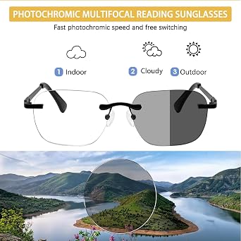 Photochromic Multifocus Reading Glasses Blue Light Blocking Sunglasses UV400 Progressive Multifocal Computer Readers