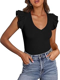 PRETTYGARDEN Womens V Neck Summer Tops Ruffle Sleeveless Slim Fit T Shirts Going Out Casual Blouses 2026 OEKO-TEX STANDARD 100