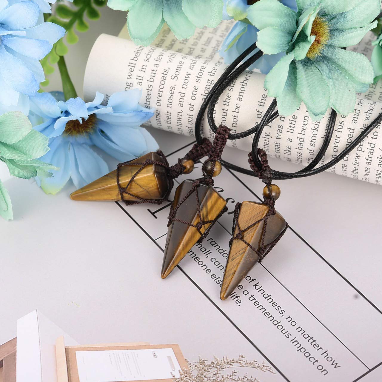 CrystalTears Tiger Eye Healing Crystal Necklace Gifts for Men Quartz Crystals Stone Point Gemstone Pendant Necklace Reiki Spiritual Mens Crystal Jewellry gifts for Men Dad Women Christmas - Image 2