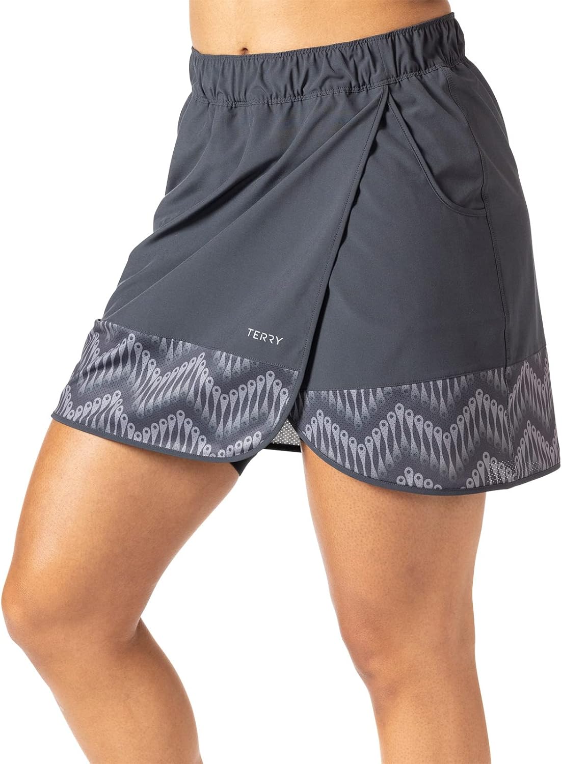 Terry Rover Womens Bike Skort, Elastic Waist Wrap Skirt with Pockets & Unattached Padded Cycling Liner Short