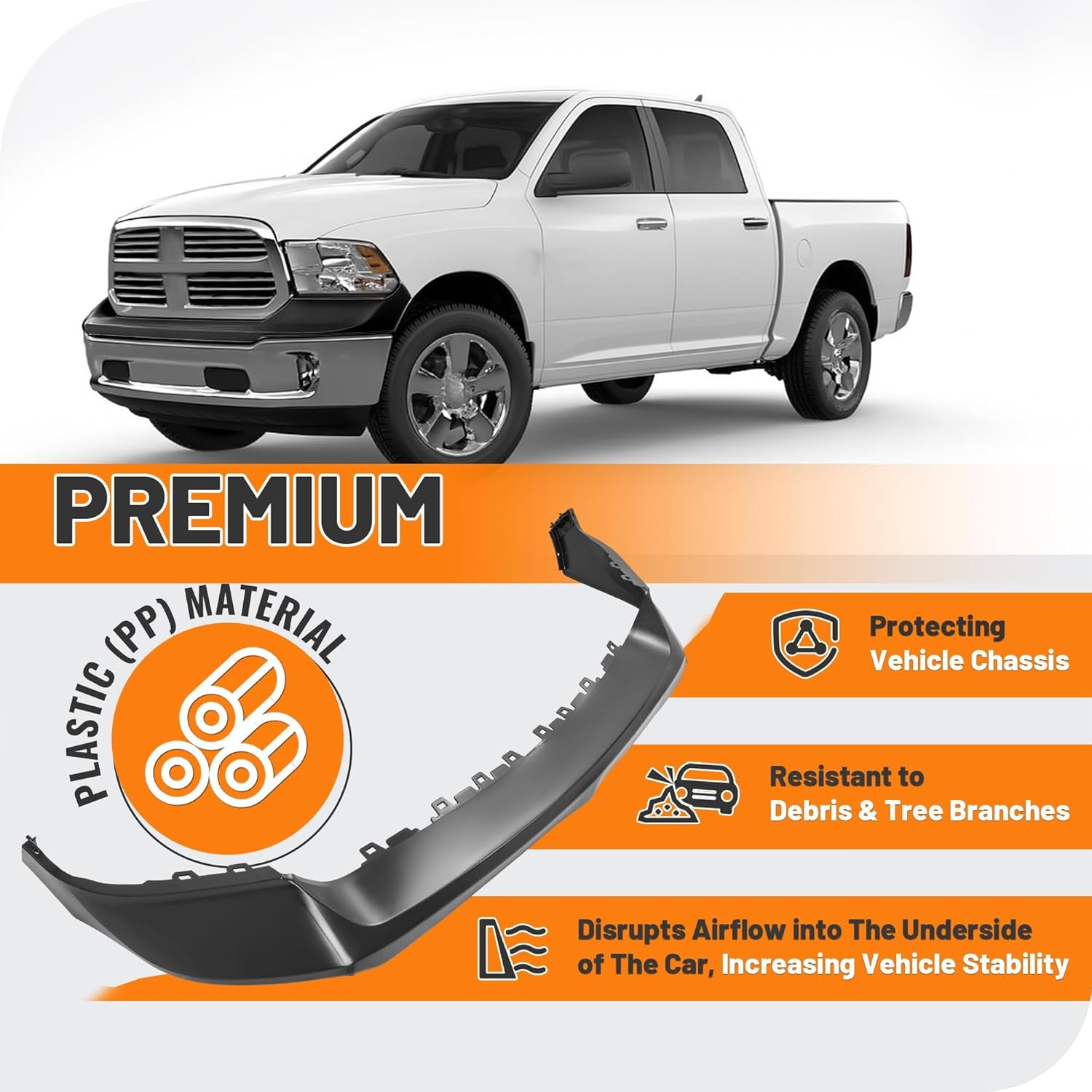 KUAFU Front Bumper Cover Top Pad Compatible with 2013-2018 Ram 1500, 2019-2024 Ram 1500 Classic,Primed,W/O Fog Light & Sensor Hole,Front Upper Bumper Cover Replacement for 68197697AA CH1014108