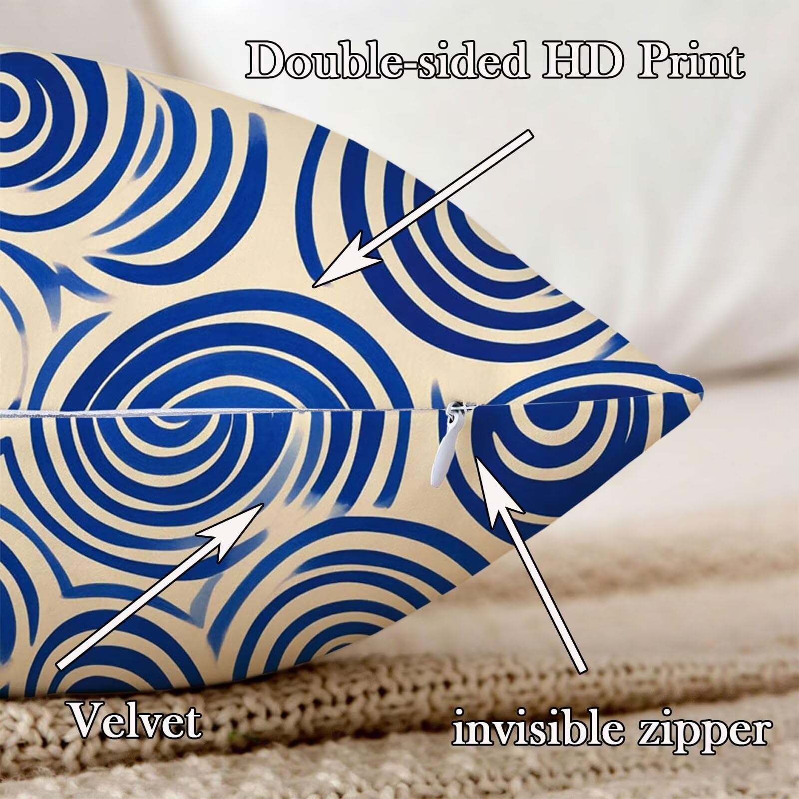 Kissenbezug 65x65cm Outdoor Kissen 2er Set Abstrakt Blau-2 Samt Dekokissen