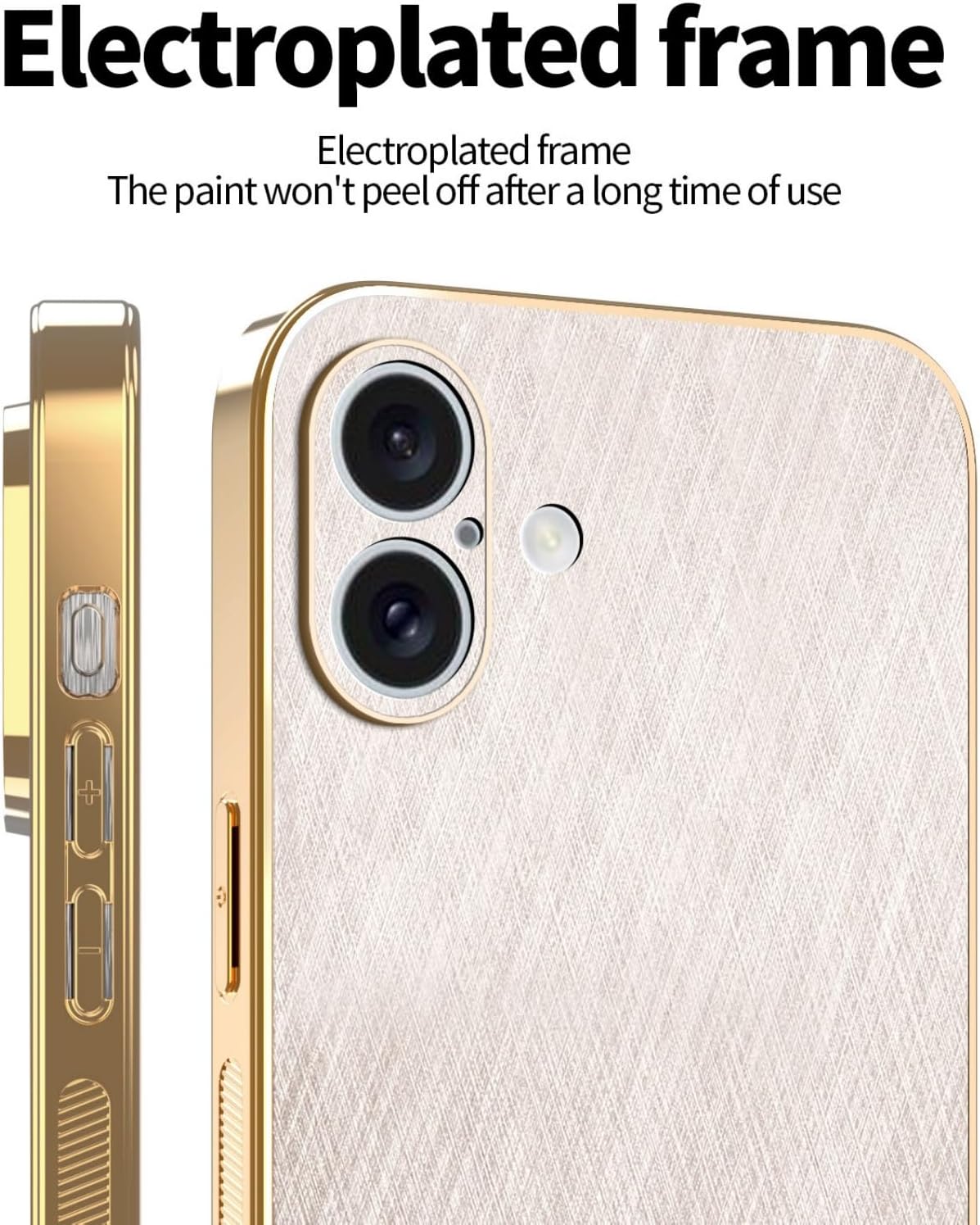 Phone Case for iPhone 17 Shockproof, Golden Thread Texture for iPhone 17 Case Silicone Slim Electroplated Black Cover Leather Anti-Fingerprint (Gold) - Image 5