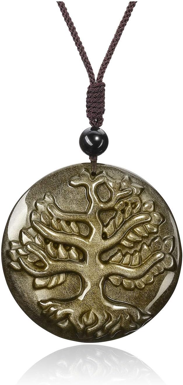 MANIFO Tree of Life Healing Crystal Pendant Necklace Handcarved Natural Gemstone Amulet Protection Necklaces Jewelry for Men