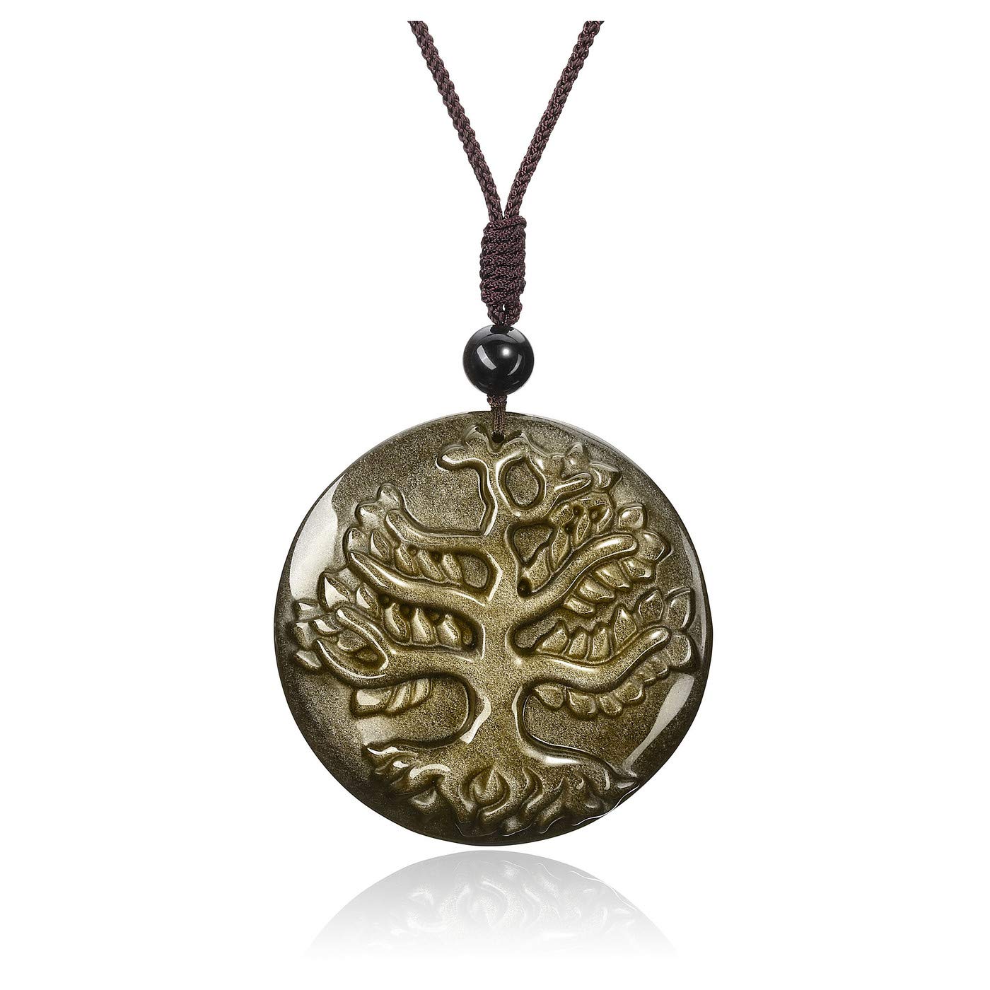 MANIFO Tree of Life Healing Crystal Pendant Necklace Handcarved Natural Gemstone Amulet Protection Necklaces Jewelry for Men