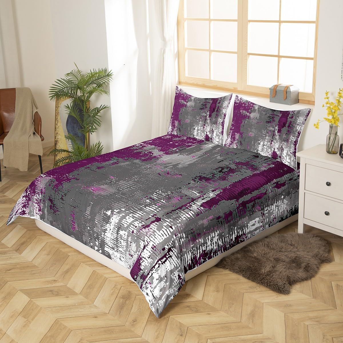 Abstract Marble Duvet Cover Set Toddler Size,Gray and Purple Bedding Set for Kids Boys Girls Room Decor,Retro Tie-dye Comforter Cover,Watercolor Quilt Cover with 1 Pillowcase(No Comforter)