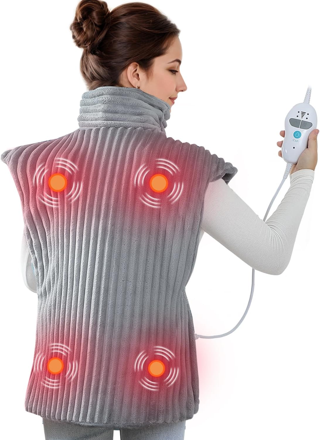 Heating Pad with Massager for Back Pain Cramps Relief,24″x35″ Electric Heating Pad for Neck and Shoulders,Inner Detachable Heated Pad Wrap with 4 Massagers,Gifts for Women Men (Grey)
