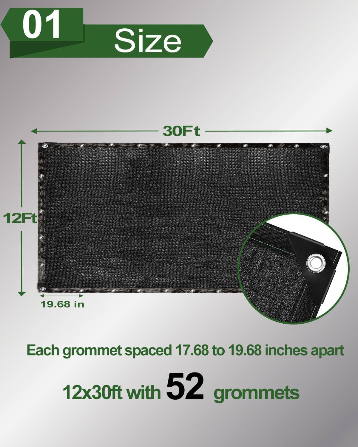 vensovo 90% Shade Cloth Netting with Grommets,12x30 Ft HDPE Heavy Duty Shade Mesh for Outdoor Use, Chicken Coop, Dog Kennel Cover, Greenhouse