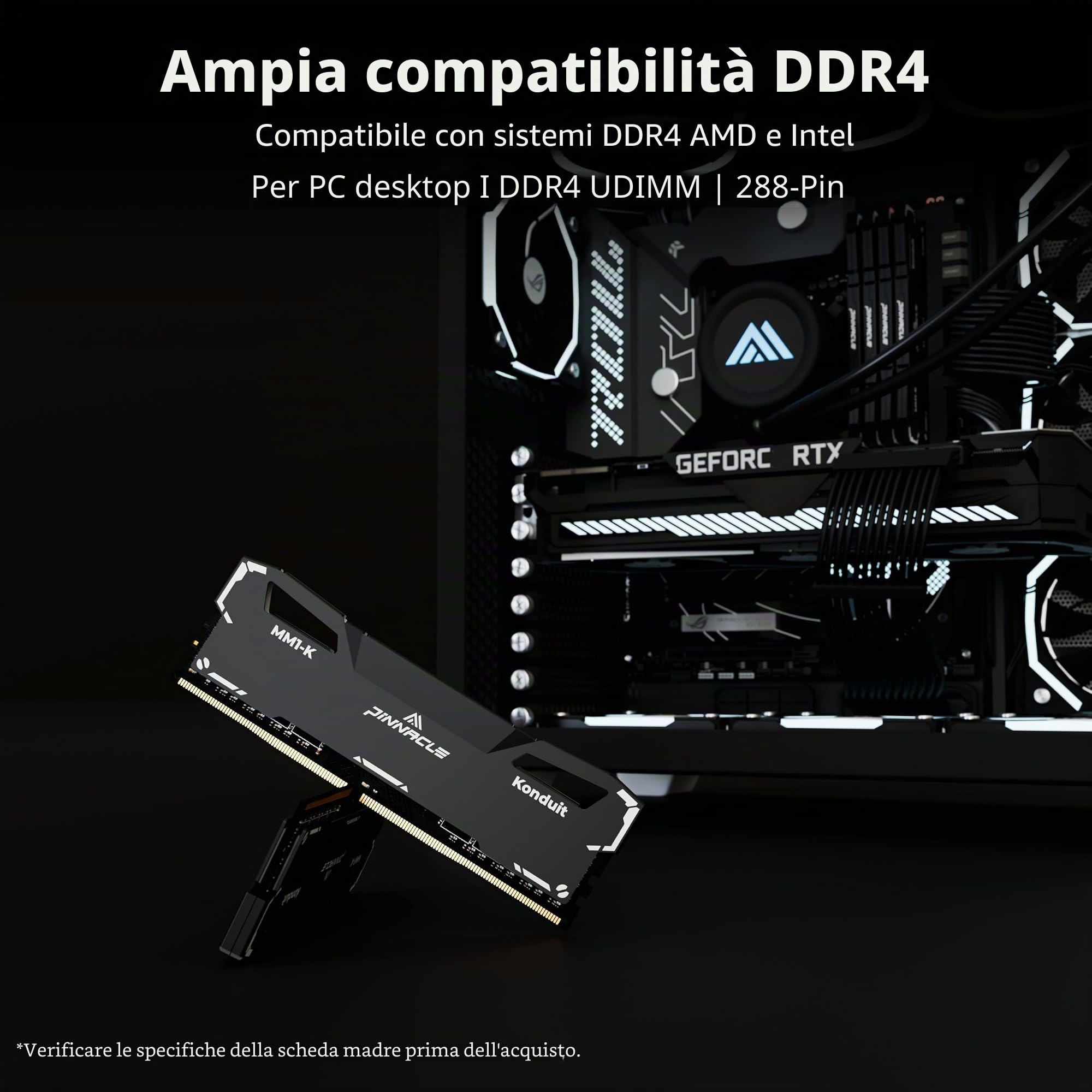 Timetec, Modulo di memoria RAM per PC da gioco desktop compatibile con AMD e Intel, KIT Pinnacle Konduit 16GB (2x8GB) DDR4 3200MHz PC4-25600 CL16-18-18-38 XMP2.0 Overclocking 1.35V Nero
